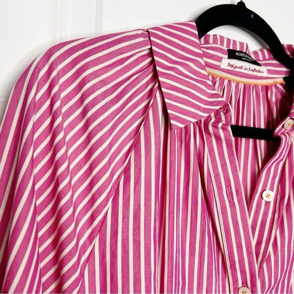 Scotch & Soda Embroidered Shirt Dress Striped Pink White  Anthropologie Size S - Picture 7 of 11